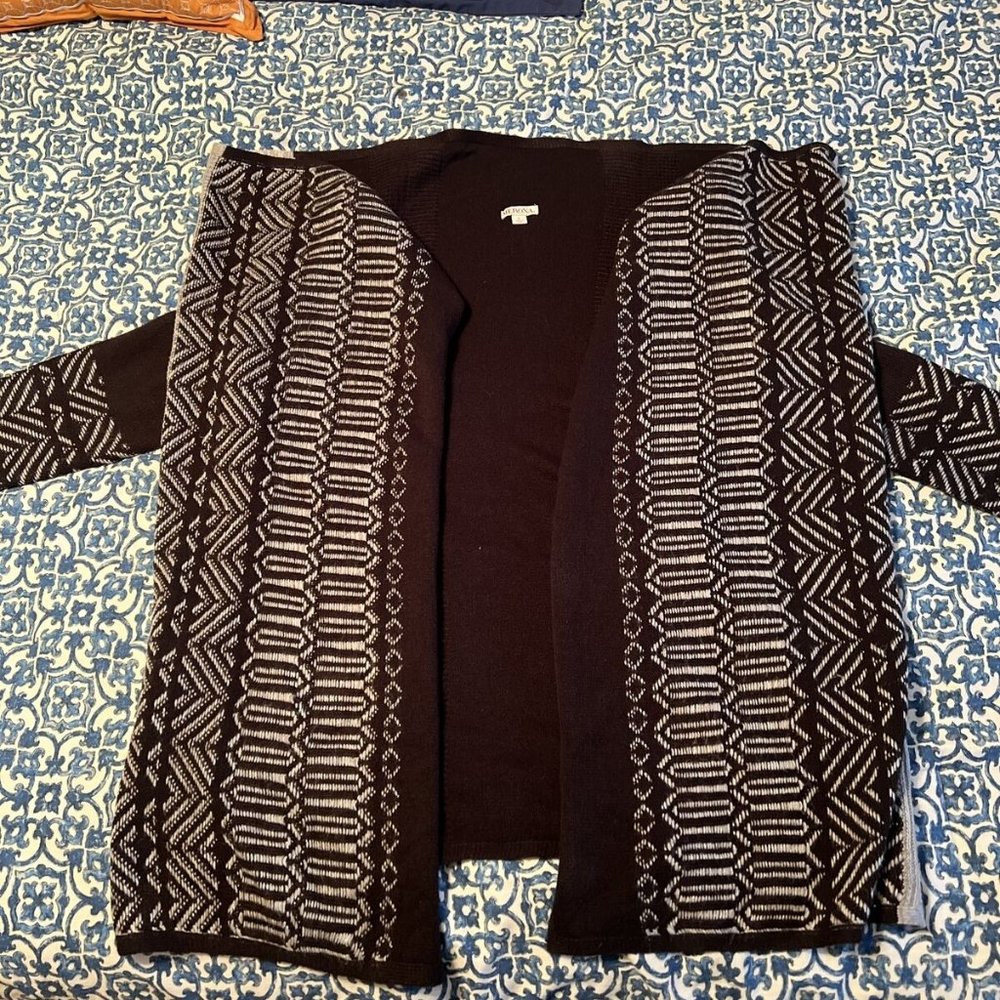 MERONA Womens Sz L Open Front Thin Knit Cardigan Sweater Long Sleeve Patterned